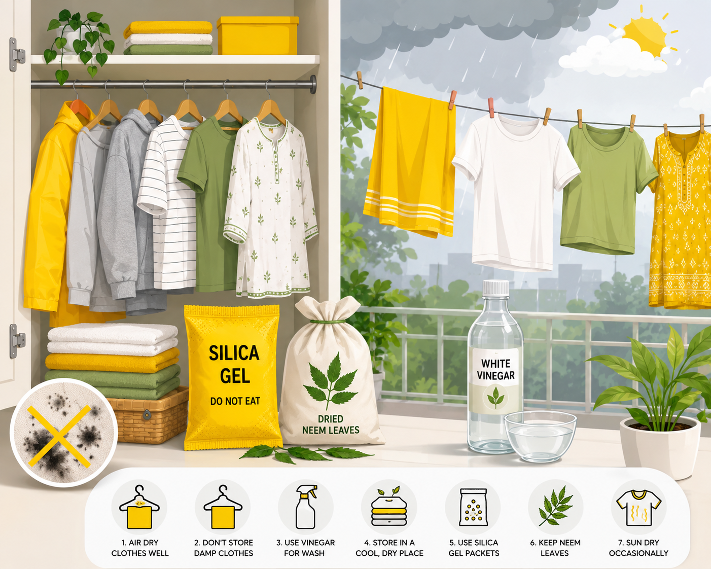 Monsoon clothing care tips - Prevent fungus and smell on clothes - Wash Kiya Guide